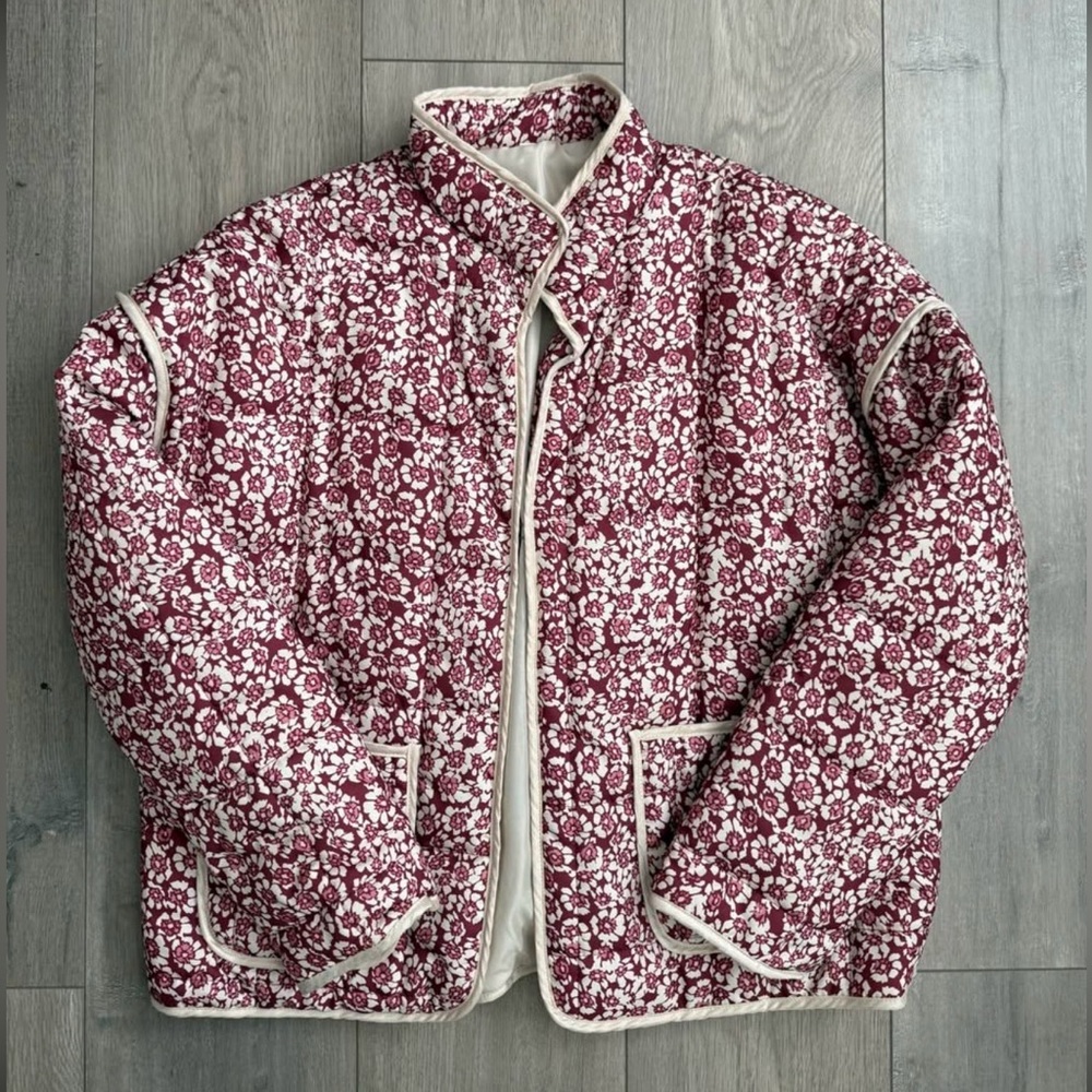 Quilted Floral Jacket in Burgundy and Cream